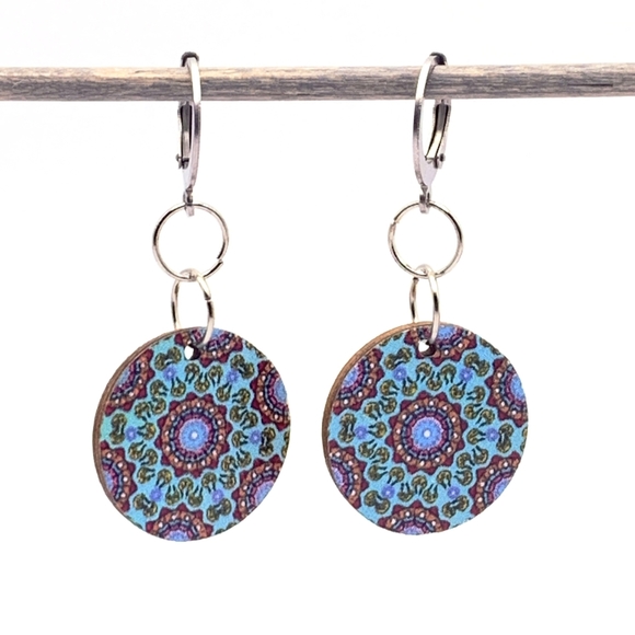 Wooden Mandela Boho Earrings - Picture 2 of 5